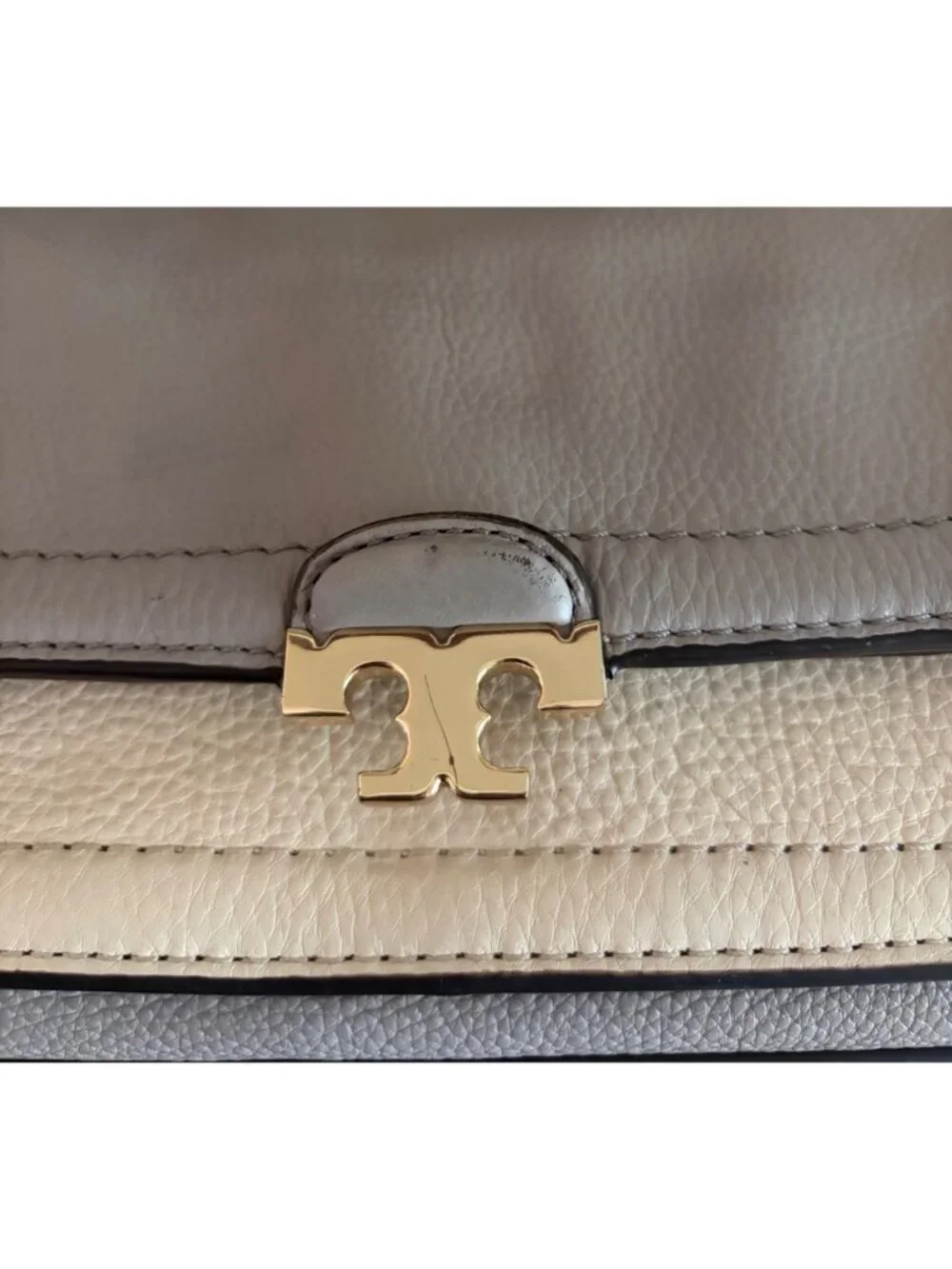 Tory Burch Fold-Over Sammy Multi-Colored Leather Crossbody Bag Gray Cream